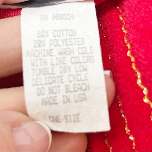 Vintage PATRICIA LEIGH Women’s Red Terry V-Neck Caftan Metallic Stitching USA OS - Picture 8 of 8